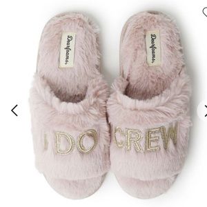Dearfoams I Do Crew Slide Faux Fur Slipper Pale Mauve Pink Size Small (5-6)